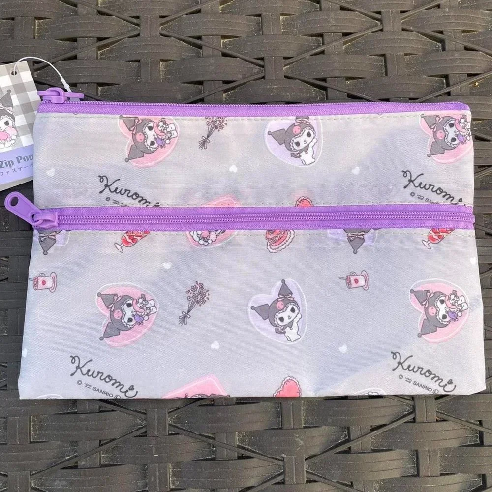Sanrio Gray, Purple Kuromi 2 Zipper Bag